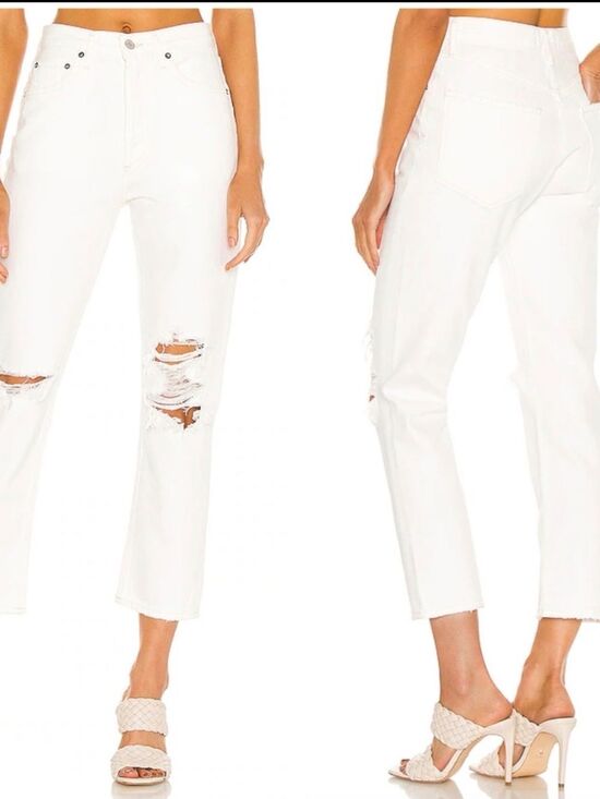 Agolde Denim - AGOLDE Riley High Rise Straight Crop Jeans Veil White Distressed
